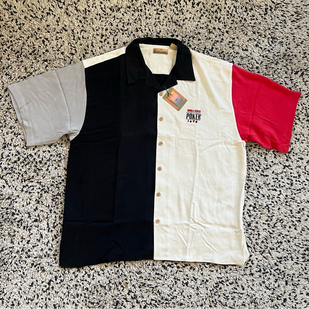 World Series Of Poker 100% Silk Shirt Bobby Chan Colorblock Men’s Size XXL